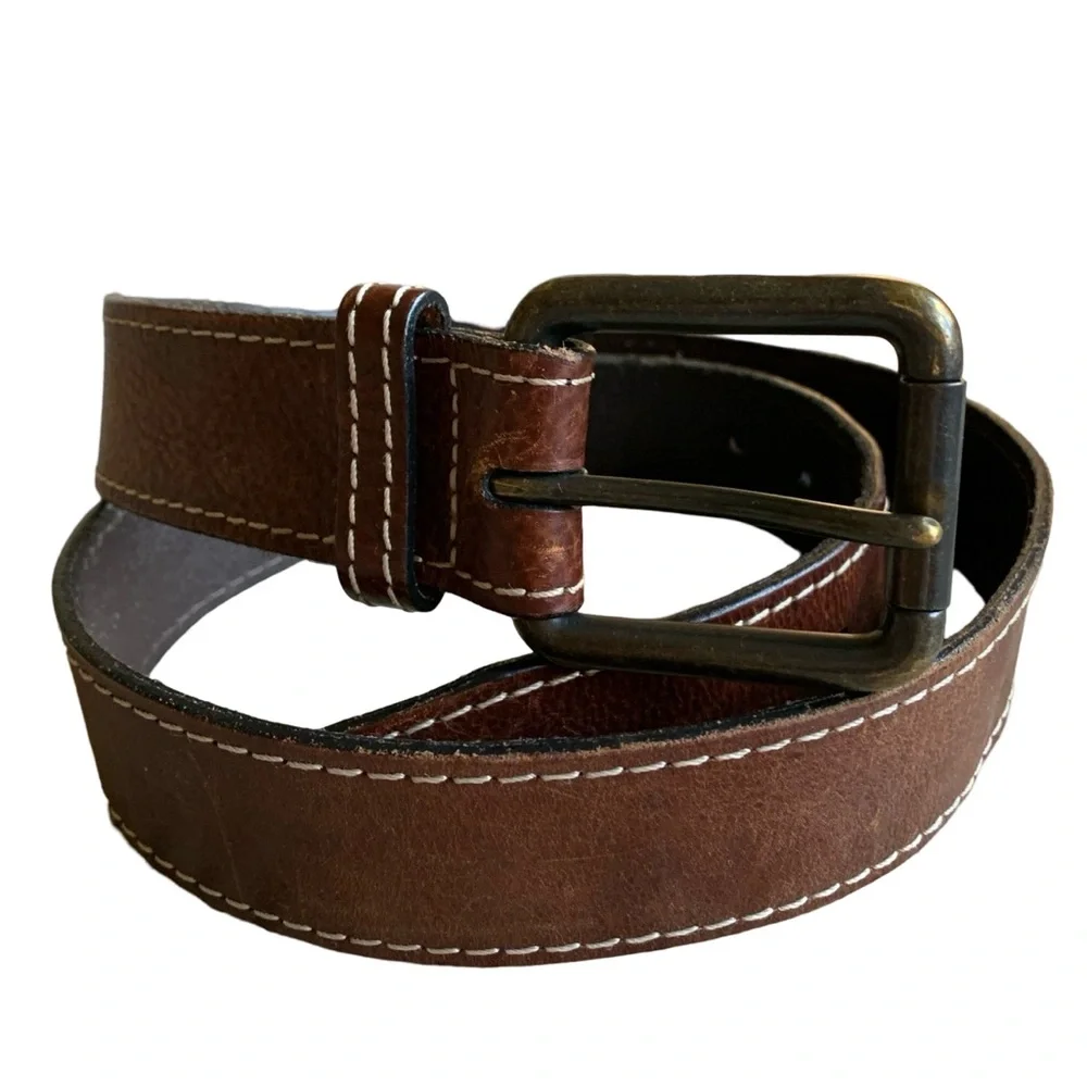 Men’s Banana Republic Brown Worn Broken-In Leather Bronze Buckle Belt